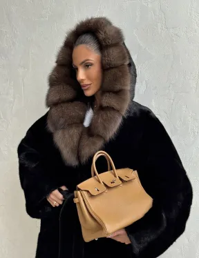 Длинная шуба из аукционного меха норки SAGA FURS