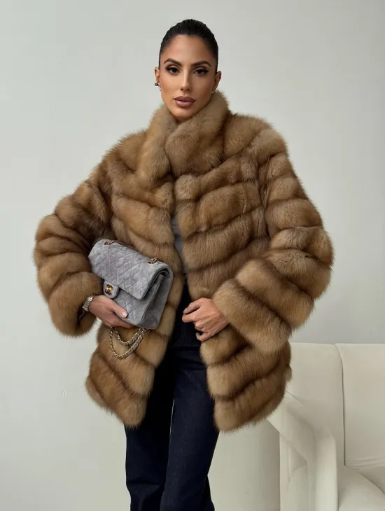 Шуба из куницы - стойка воротник