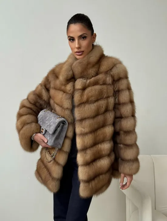 Шуба из куницы - стойка воротник