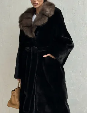 Черная норковая шуба - воротник куница