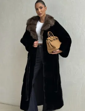 Черная норковая шуба - воротник куница