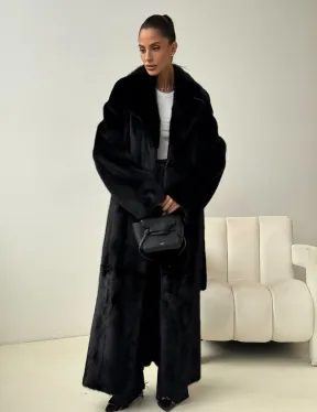 Черная норковая шуба с поясом