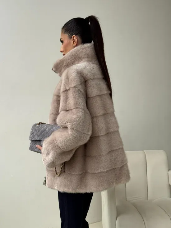 Норковая куртка стойка воротник