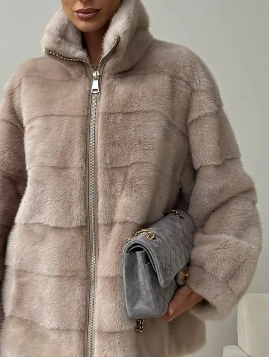 Норковая куртка стойка воротник