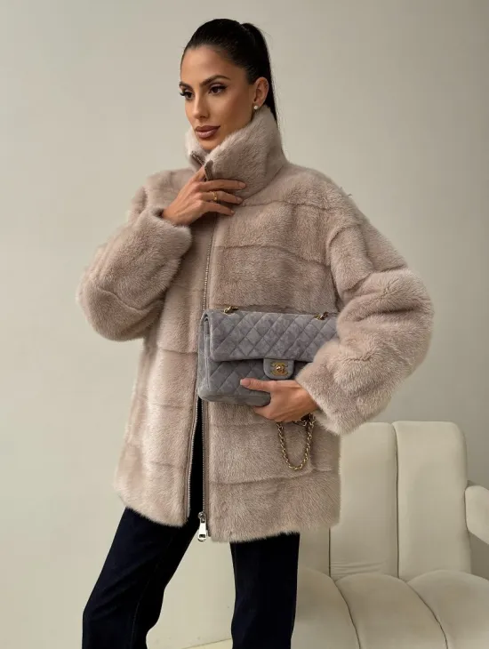 Норковая куртка стойка воротник