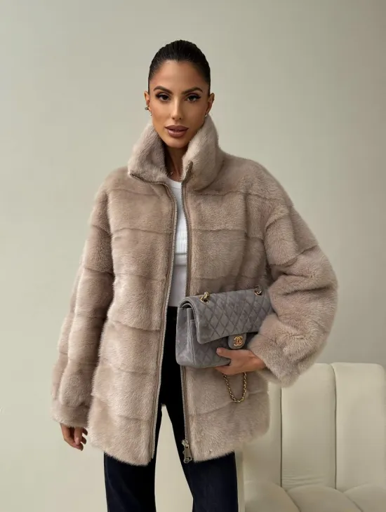 Норковая куртка стойка воротник