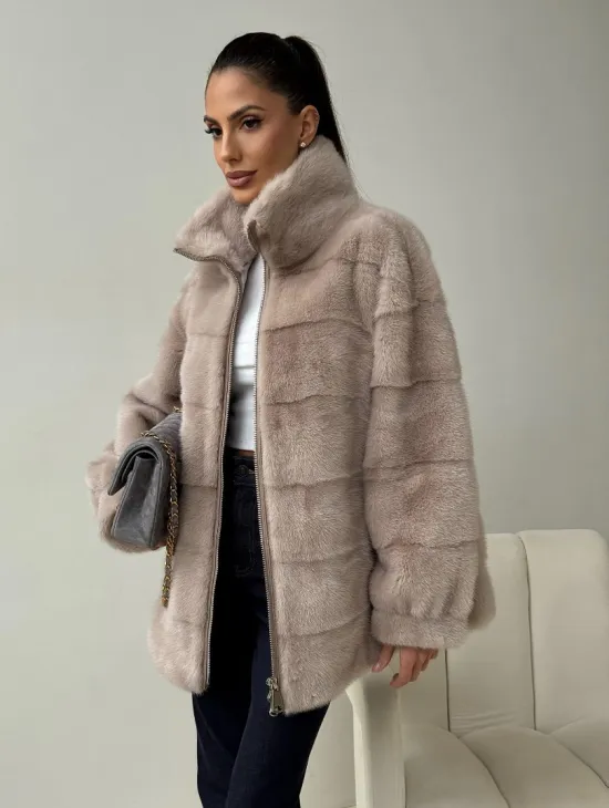 Норковая куртка стойка воротник