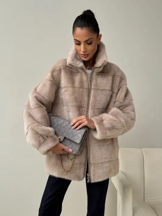 Норковая куртка стойка воротник