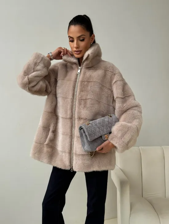 Норковая куртка стойка воротник