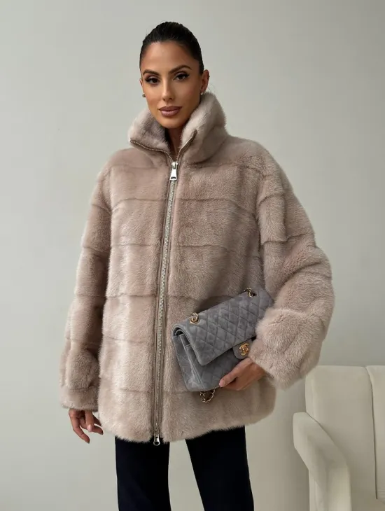 Норковая куртка стойка воротник