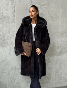 Норковая женская шуба с капюшоном