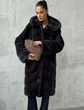 Норковая женская шуба с капюшоном