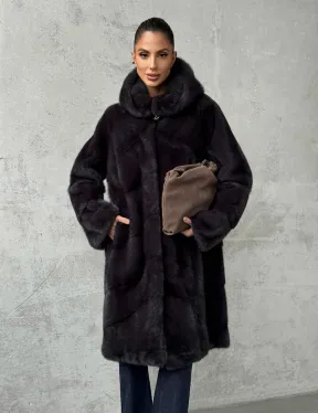 Норковая женская шуба с капюшоном