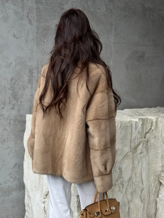 Норковый жакет с английским воротником - пастель