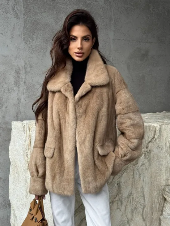 Норковый жакет с английским воротником - пастель