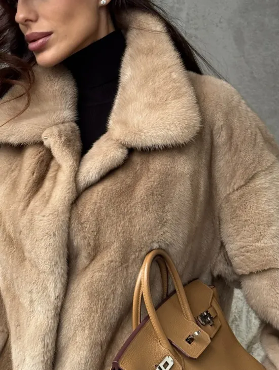 Норковый жакет с английским воротником - пастель