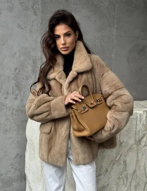 Норковый жакет с английским воротником - пастель