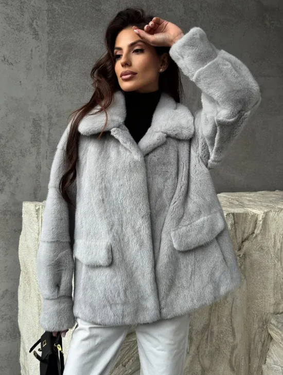 Голубая норковая шуба