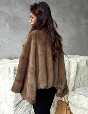 Норковое пончо с рукавами «летучая мышь»