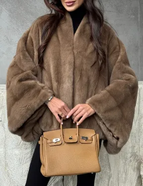 Норковое пончо с рукавами «летучая мышь»