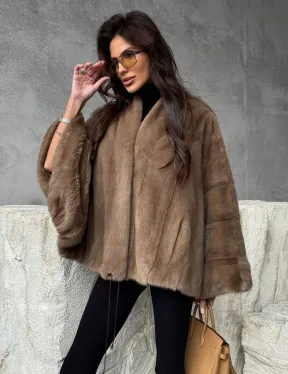 Норковое пончо с рукавами «летучая мышь»