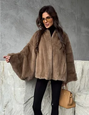 Норковое пончо с рукавами «летучая мышь»