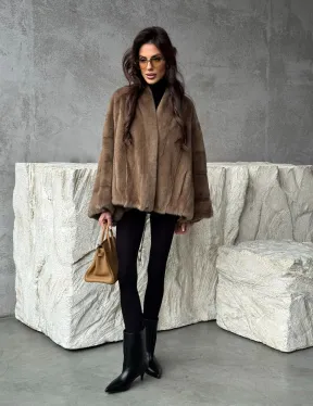 Норковое пончо с рукавами «летучая мышь»