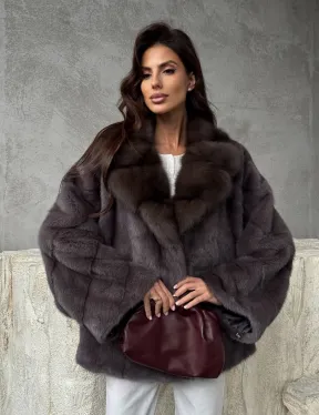 Норковый полушубок с воротником куница