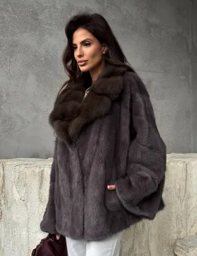 Норковый полушубок с воротником куница