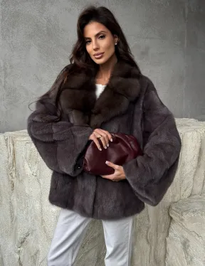 Норковый полушубок с воротником куница