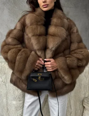 Полушубок из куницы в натуральном бежевом цвете
