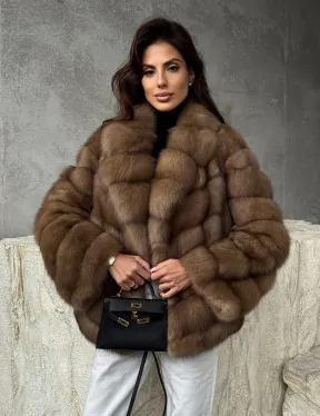 Полушубок из куницы в натуральном бежевом цвете