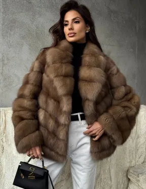 Полушубок из куницы в натуральном бежевом цвете