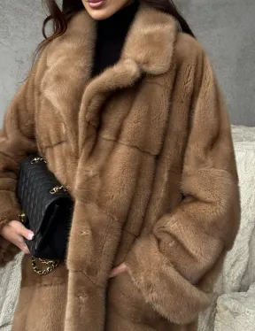 Бежевая норковая шуба oversize