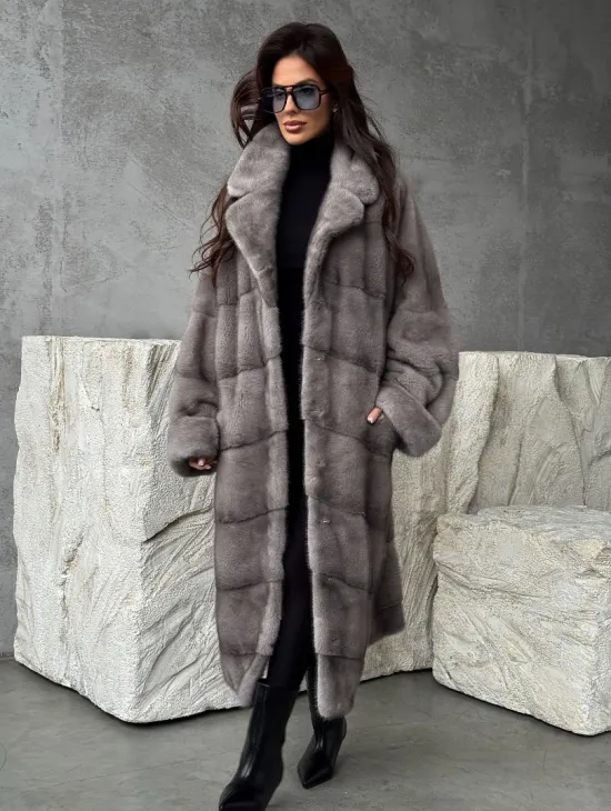 Серая норковая шуба oversize