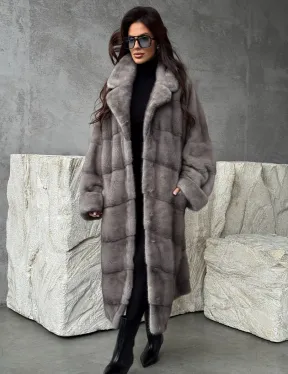 Серая норковая шуба oversize