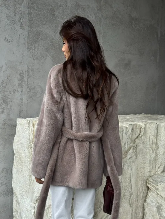 Норковая шуба - жакет с поясом