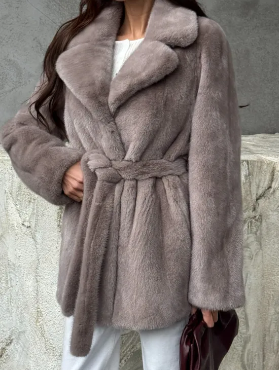 Норковая шуба - жакет с поясом