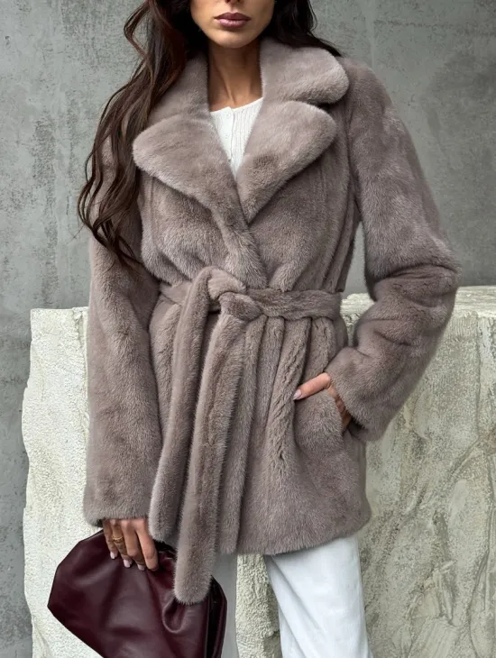 Норковая шуба - жакет с поясом