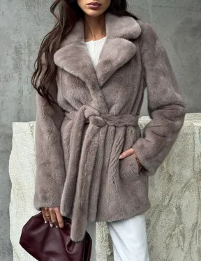 Норковая шуба - жакет с поясом