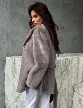 Норковая шуба - жакет с поясом