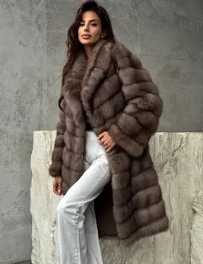 Шуба из куницы средней длины