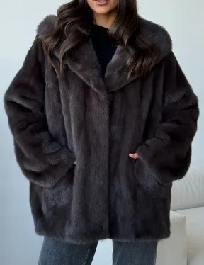 Норковый полушубок с капюшоном