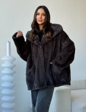 Норковый полушубок с капюшоном