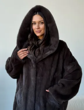 Норковый полушубок с капюшоном