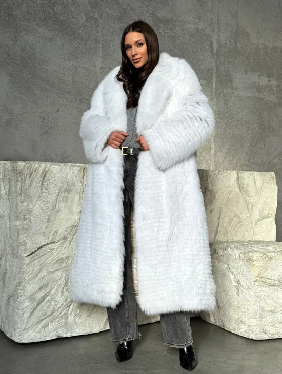 Длинная шуба из белой арктической лисы - пошив в роспуск