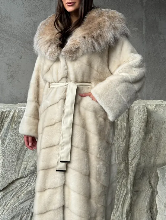 Норка шуба паркет с капюшоном рысь