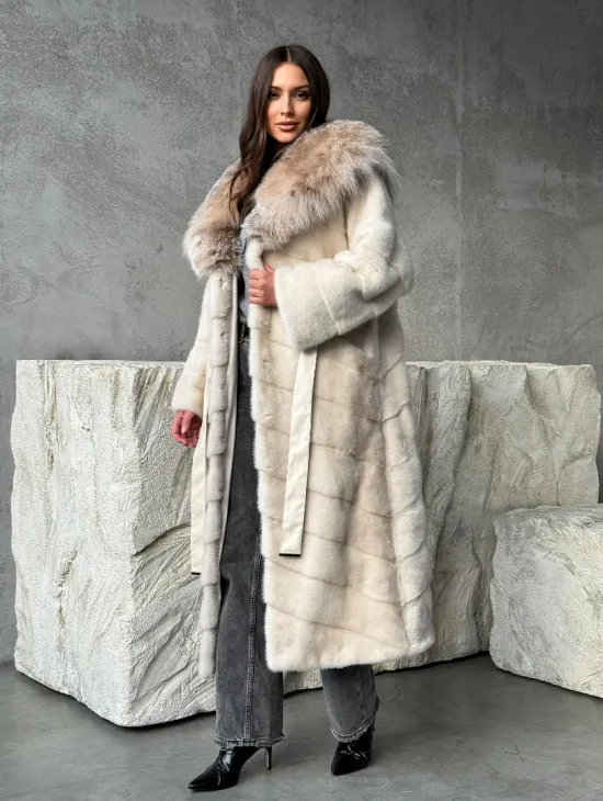 Норка шуба паркет с капюшоном рысь
