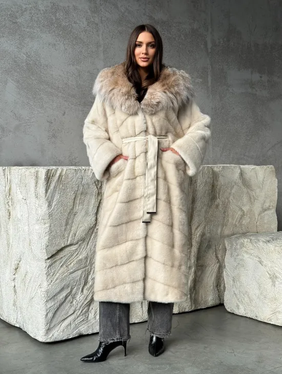 Норка шуба паркет с капюшоном рысь