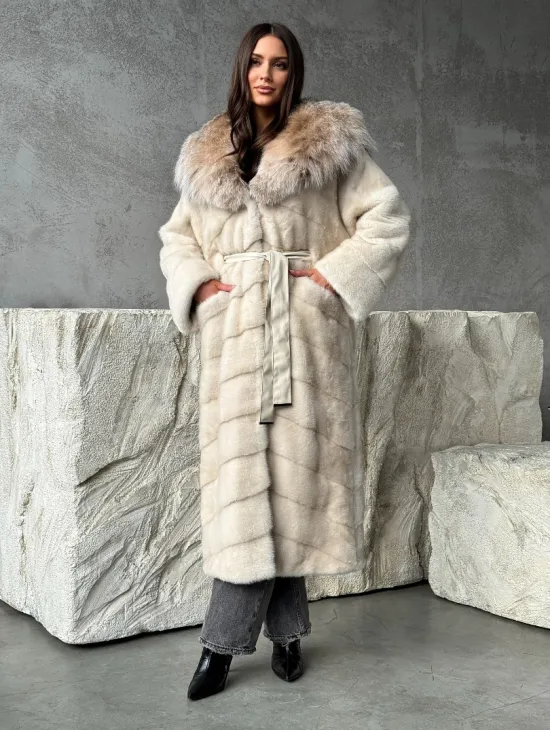 Норка шуба паркет с капюшоном рысь